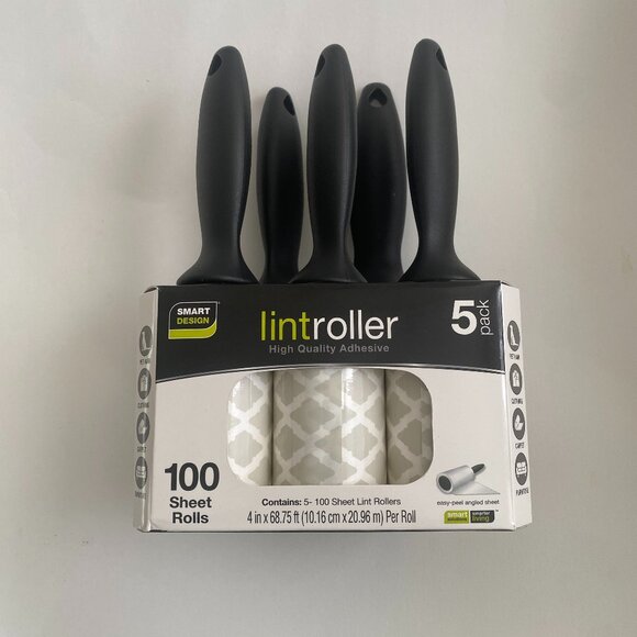 NWT Smart Design Lint Roller 5 Pack 100 Sheet Per Roller Gray, White and Black - Picture 1 of 7